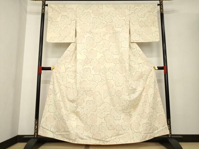 平和屋着物●結城紬 100亀甲 舞梅文 正絹 ck