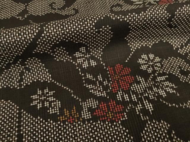  平和屋着物 本場大島紬 花唐草文 一元絣 正絹 ck 紬 着物