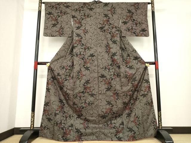 平和屋着物●本場大島紬 花唐草文 一元絣 正絹 ck