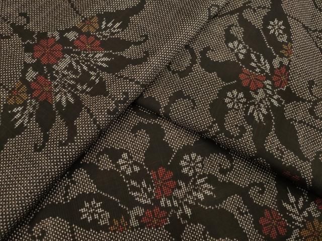 平和屋着物 本場大島紬 花唐草文 一元絣 正絹 ck