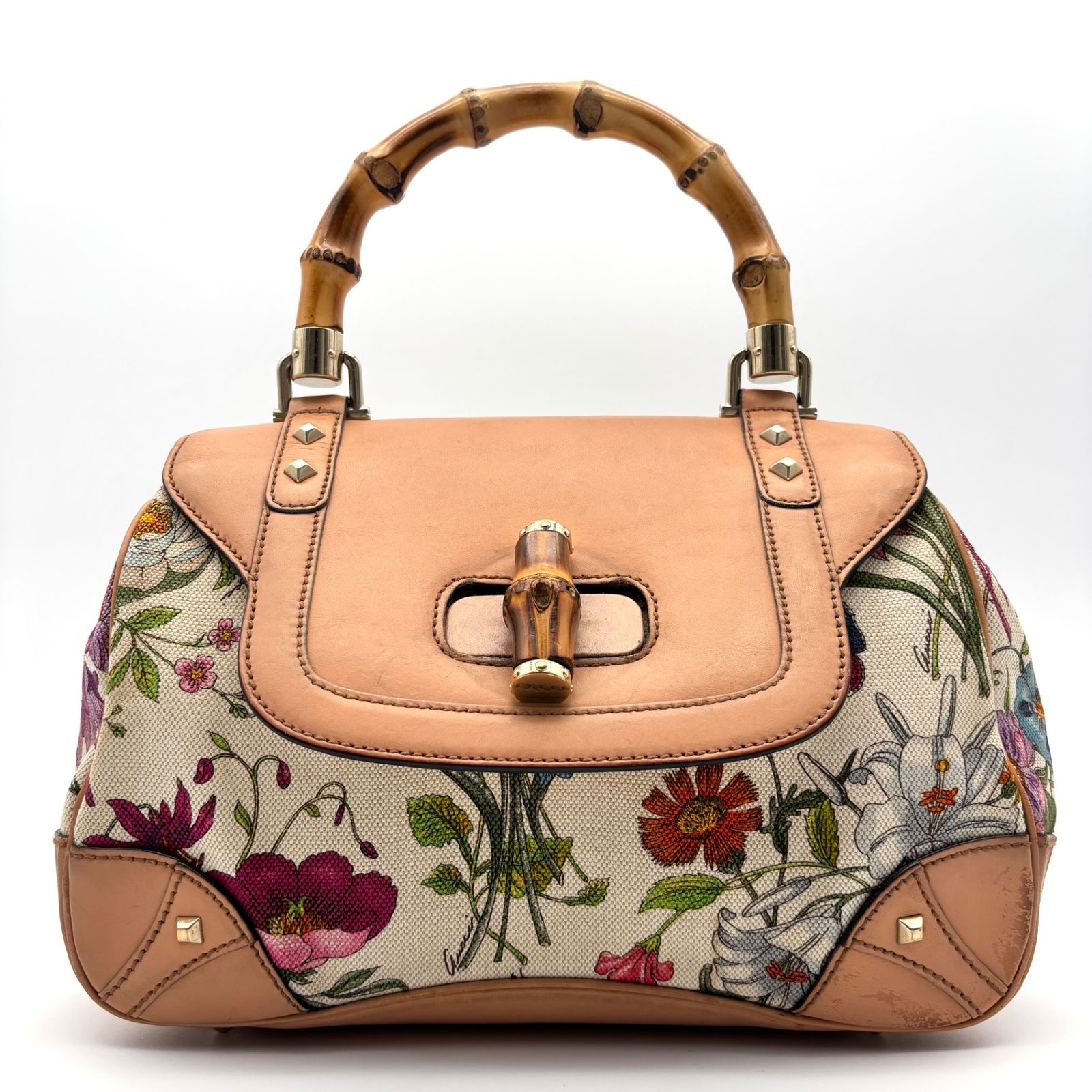 GUCCI グッチ バンブー フローラ 花柄 ターンロック ハンドバッグ ミニ