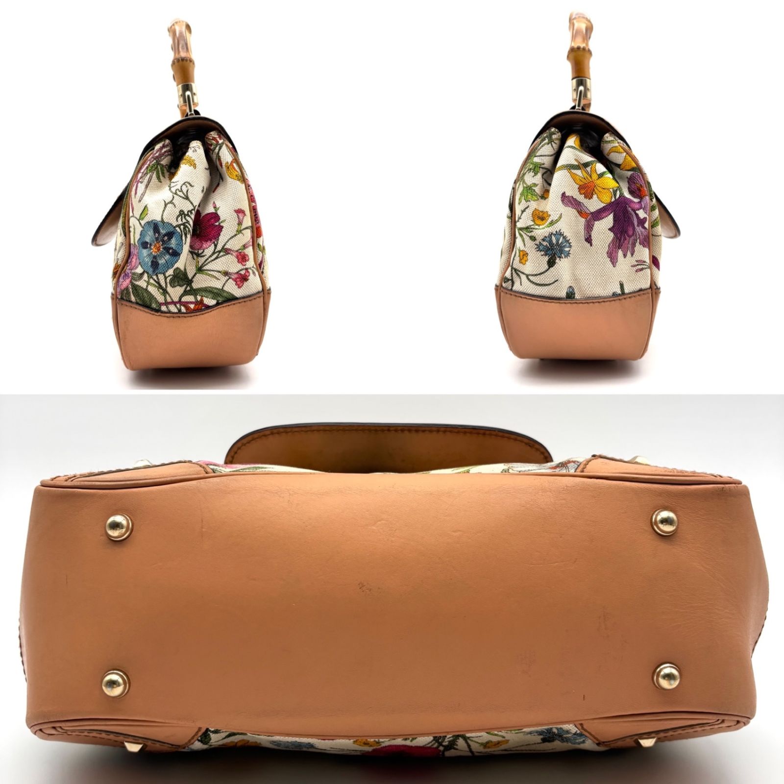 GUCCI グッチ バンブー フローラ 花柄 ターンロック ハンドバッグ ミニ