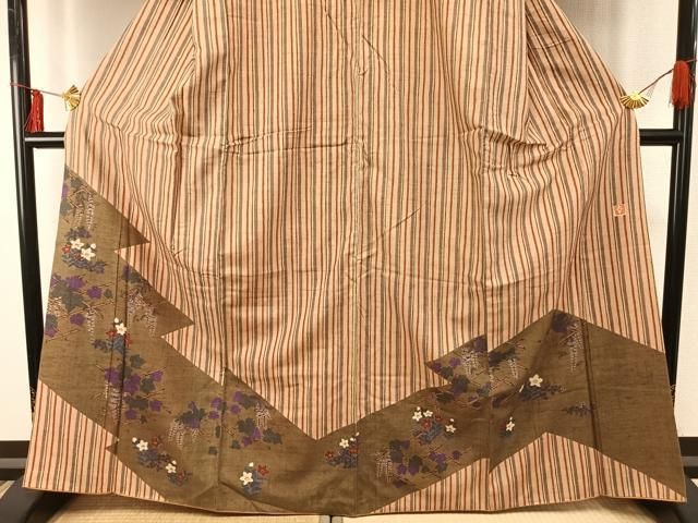 平和屋着物●ファッションデザイナー 花井幸子　訪問着　紬地　草花文　正絹　逸品　AABE1789fy 平和屋着物○ファッションデザイナー 花井幸子 訪問着 紬地 草花文