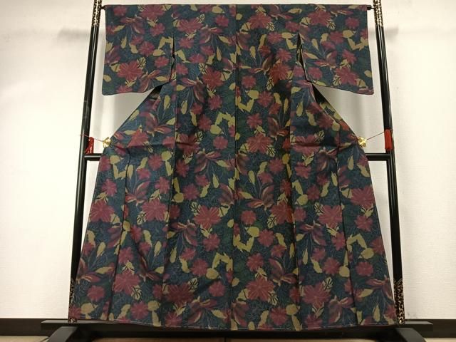 平和屋着物●本場大島紬 一元7マルキ 草花文 正絹 ♥ fy