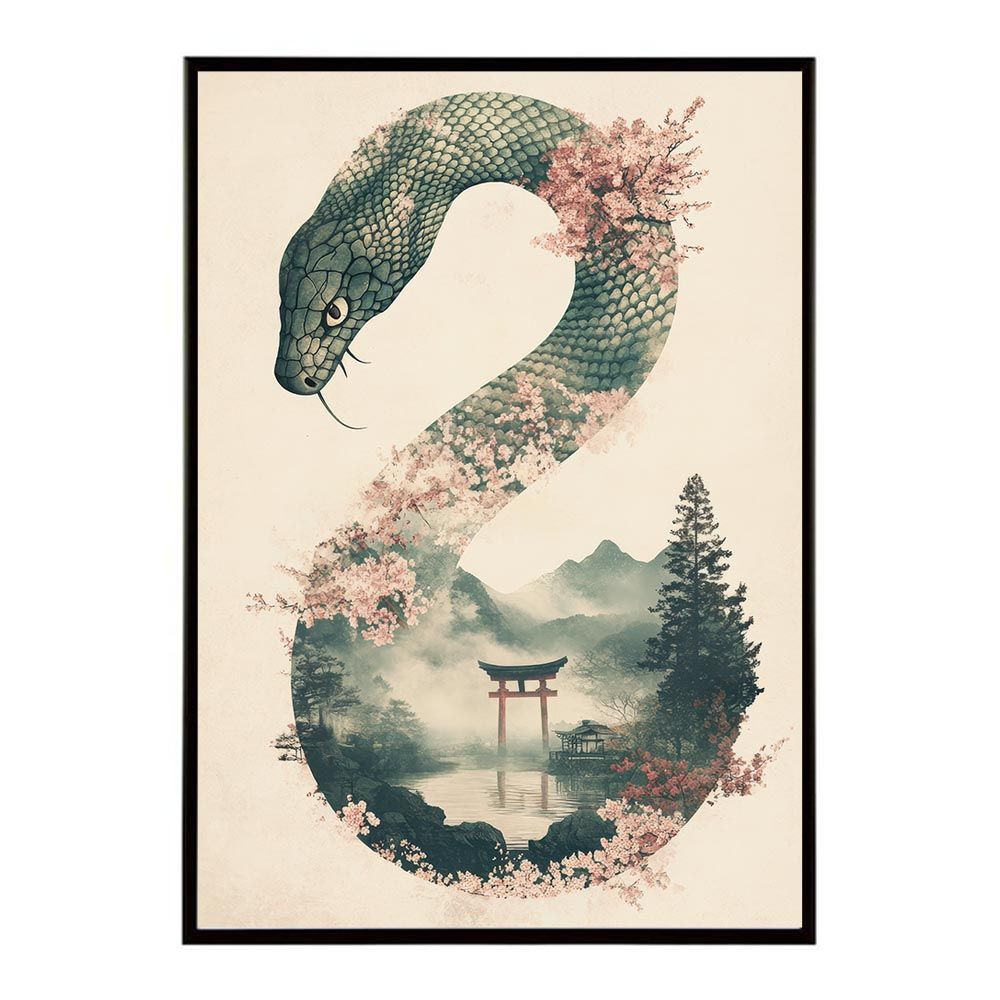 A4サイズ（約21x30cm）】【lh-poster-9449】【フレーム付き】干支 ヘビ