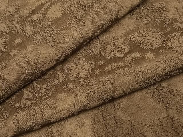 平和屋着物 上質な色無地 草花地紋 黄枯茶色 正絹 fy