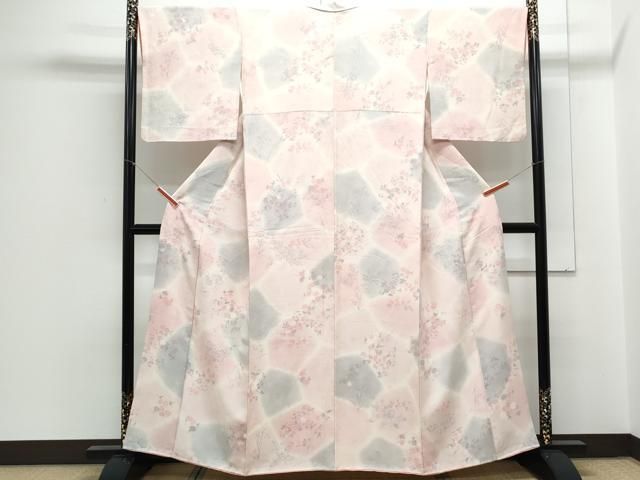 平和屋着物▽上質な小紋 地紋起こし 草花文 暈し染め 正絹 逸品