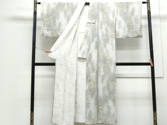 平和屋着物▽上質な小紋 単衣 地紋起こし 草葉文 暈し染め 正絹 逸品