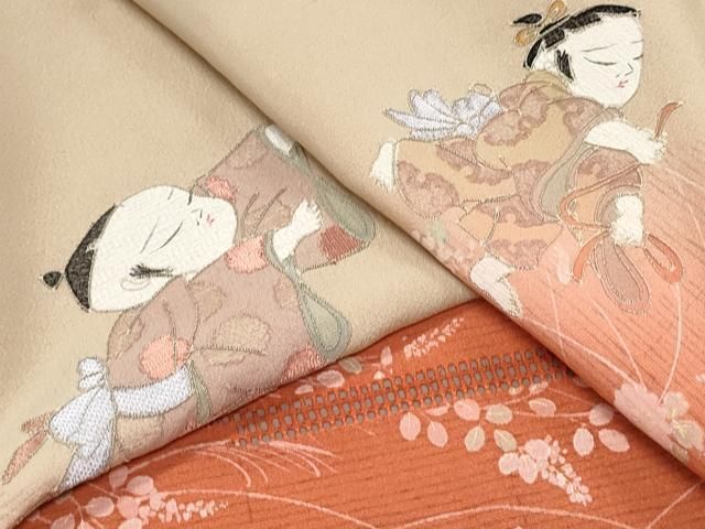 平和屋着物●訪問着　中国三大刺繍　スワトウ刺繍　汕頭刺繍　草花文　暈し染め　金彩　正絹　逸品　AABF6936ph 平和屋着物▽中国三大刺繍 スワトウ刺繍 汕頭刺繍 訪問着 雪輪花