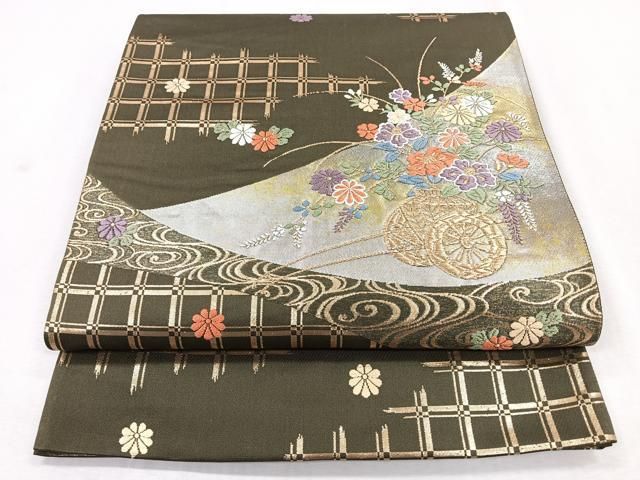 平和屋着物◎六通柄袋帯 唐織 菊 金銀糸 正絹 逸品 BAAW0330hj 唐織