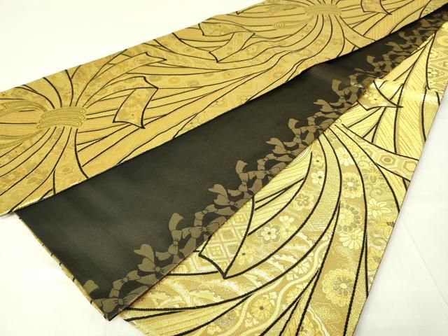 平和屋着物◎全通柄袋帯 束ね熨斗花文 金糸 正絹 逸品 DAAY6967qp