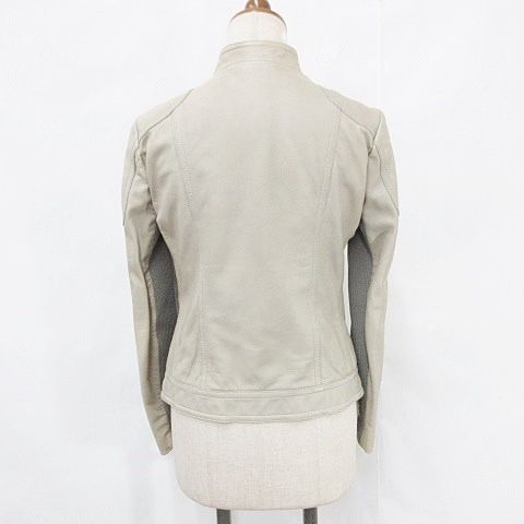 グッチ GUCCI ジャケット ライダース レザージャケット シングル スタンド ジップアップ 本革 リブ グレー グレージュ 40 AA