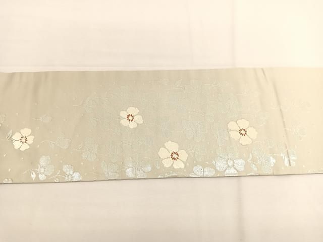 平和屋着物◎九寸名古屋帯 唐織 枝花文 銀糸 正絹 逸品 BAAV9423hv