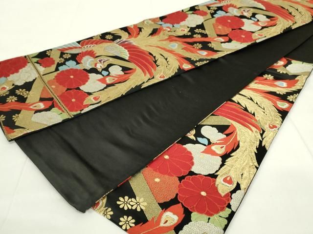 平和屋着物◎六通柄 本袋帯 鳳凰花丸文 銀糸 正絹 逸品 BAAU5176hv