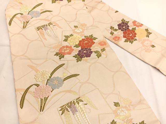 平和屋着物◎九寸名古屋帯 唐織 色紙花文 金糸 正絹 逸品 BAAV9427hv