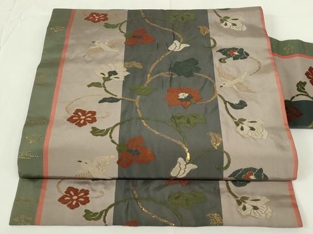 平和屋着物◎九寸名古屋帯 花鳥唐草文 金糸 正絹 逸品 DAAZ9031qp