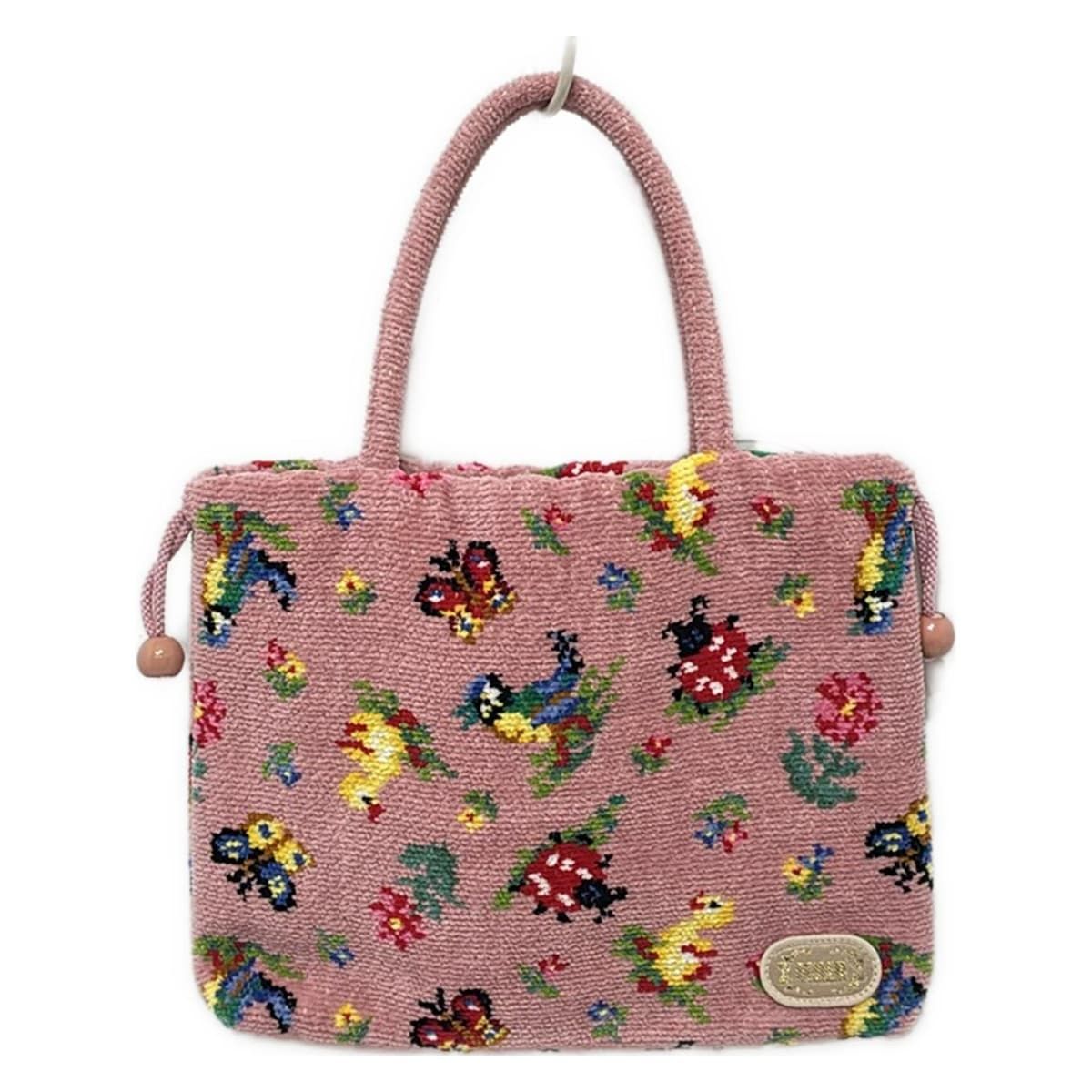 美品 FEILER フェイラー マイパピー ミニ トートバッグ ピンク FEILER(フェイラー) トートバッグ美品 - ピンク×グリーン×マルチ 花柄