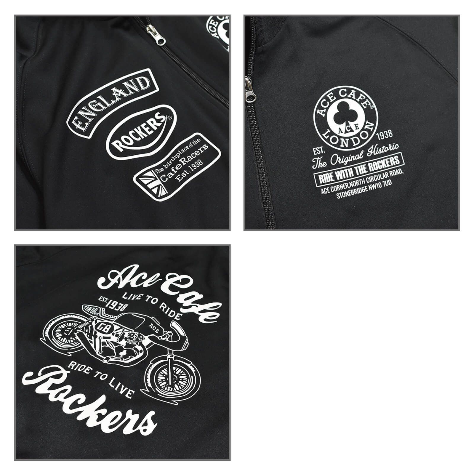 エースカフェロンドン トラックジャケット”Live to Ride”（BK/WHITE