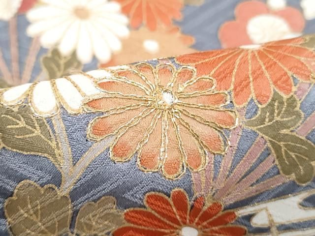 平和屋着物○訪問着 駒刺繍 扇面草花文 暈し染め 金彩 正絹