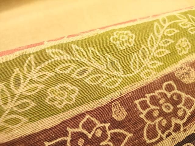 平和屋着物▽八寸名古屋帯 紬地 型染 横段花文