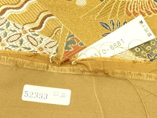 平和屋着物▽西陣 六通柄袋帯 鳳凰花文 もみ金唐箔