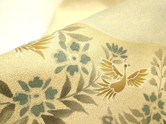 平和屋着物▽九寸名古屋帯 花鳥文 金通し地 正絹 逸品 DABA6080op
