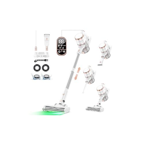 掃除機 コードレス 新登場 85 Kpa超強力吸引 グリーンLEDライト 革新的自立式 業界初片手UIデザイン デュアルブラシレスモーター 65分連続稼働 LUNINO コードレス掃除機 軽量 サイクロン掃除機 絡まないV字型ヘッド 一人暮らし 伸