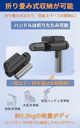 折り畳み式高圧洗浄機 スマホサイズなのに高水圧 高圧洗浄機 コードレス USB充電式 折り畳み式 ハンディ洗車機 水道不要 コンセント不要 15分間連続使用 ハンディウォッシャー 5つ噴射モード搭載 軽量 0 8 KG 組立不要 車 自転車 バイク