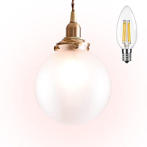 VENTOTA ガラスペンダントライト 吊り下げ 間接照明 真鍮 E 17 LED オシャレ デザイン アンティーク調 丸 レトロ シーリングライト 天井 照明器具 コード長さ調整 リビング ダイニング フィラメント電球付き Malmo FT