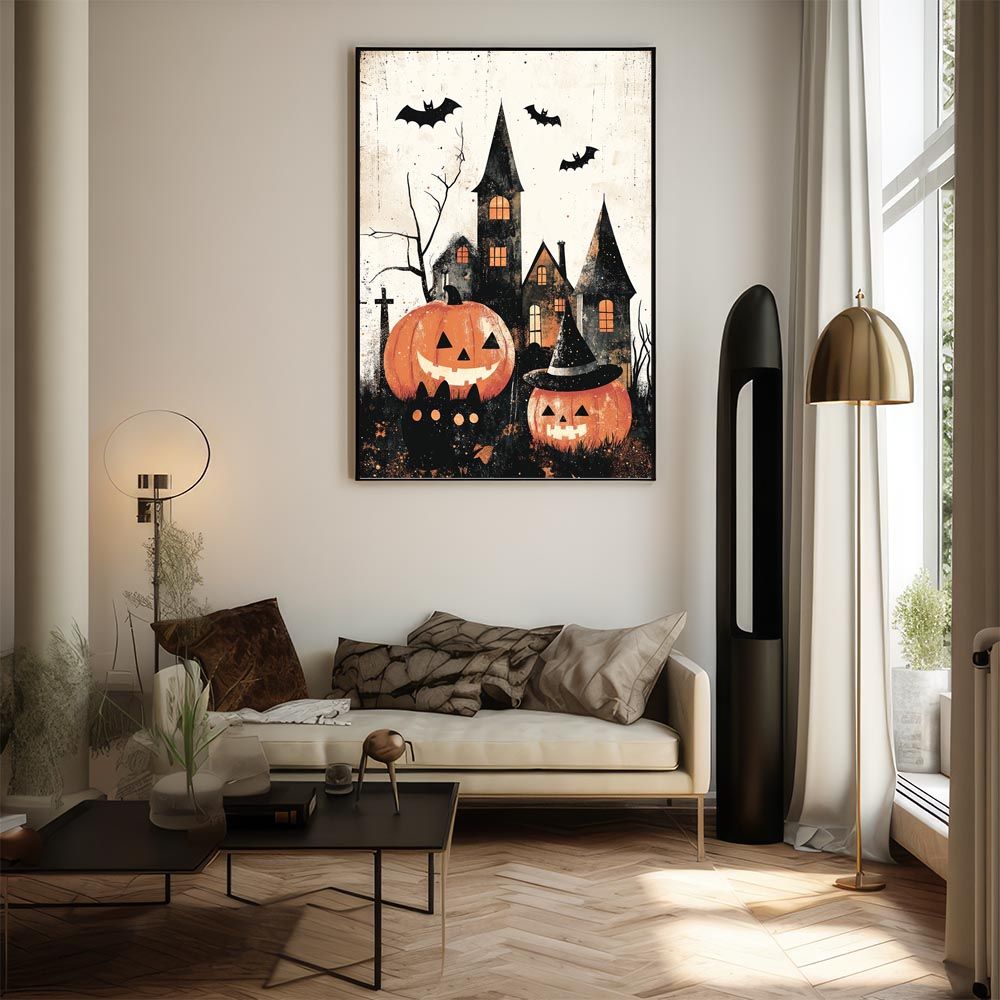 【B1サイズ（約73x103cm）】【lh-poster-9729】【フレーム付き】ハロウィン halloween ハロウィーン カボチャ ジャックオーランタン イベント 季節 子供 オレンジ 秋 ポスター インテリア