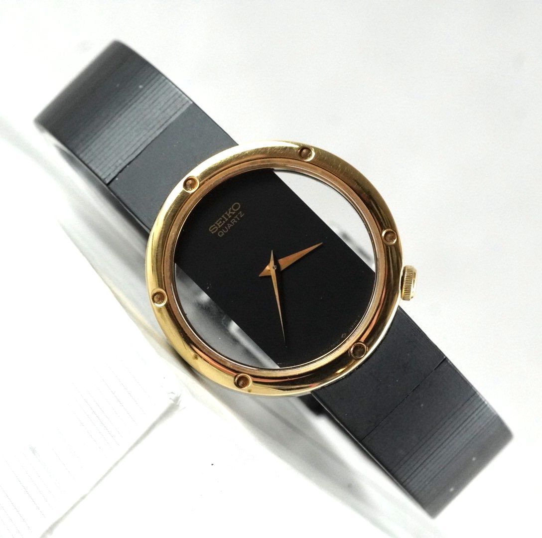 電池交換済 SEIKO セイコー Quartz 腕時計 スケルトン シースルー デザイン ラウンドケース 2針 ノンインデックス 80年代 80 s ヴィンテージ アンティーク antique 稼働品 激