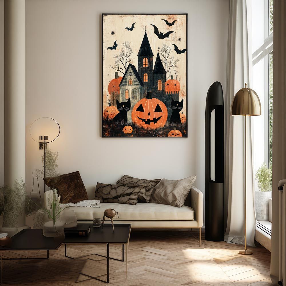 【A2サイズ（約42x59cm）】【lh-poster-9747】【フレーム付き】ハロウィン halloween ハロウィーン カボチャ ジャックオーランタン イベント 季節 子供 オレンジ 秋 ポスター インテリア