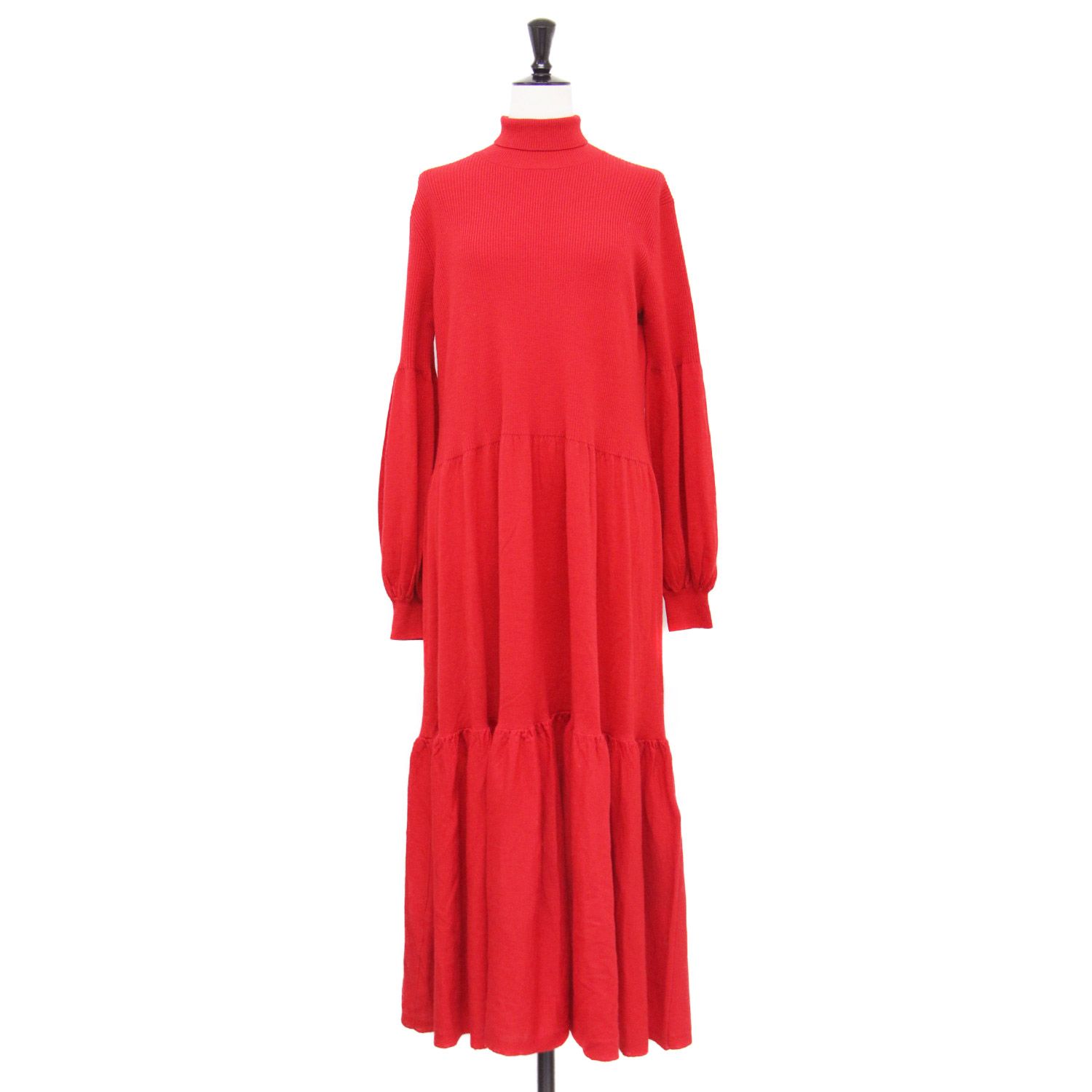 ADAWAS アダワス ワンピース レッド サイズ:FREE | 22秋冬 エクストラファインメリノ ティアードドレス / ワンピース | 長袖 タートルネック マキシ丈 ボリュームスリーブ ニット ウール | トップス【レディース】【中古】【K4660】 ADAWAS アダワス ワンピース レッド サイズ:FREE | 22秋冬 エクストラ