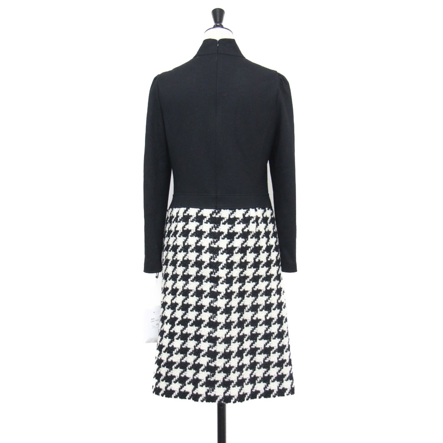 MS GRACY エムズグレイシー ワンピース ブラック ホワイト 黒白 サイズ 36 S 24秋冬 ニット 千鳥柄 コンビワンピース ドレス 長袖 ハイネック Aライン 膝丈 フ ウール トップス レディース