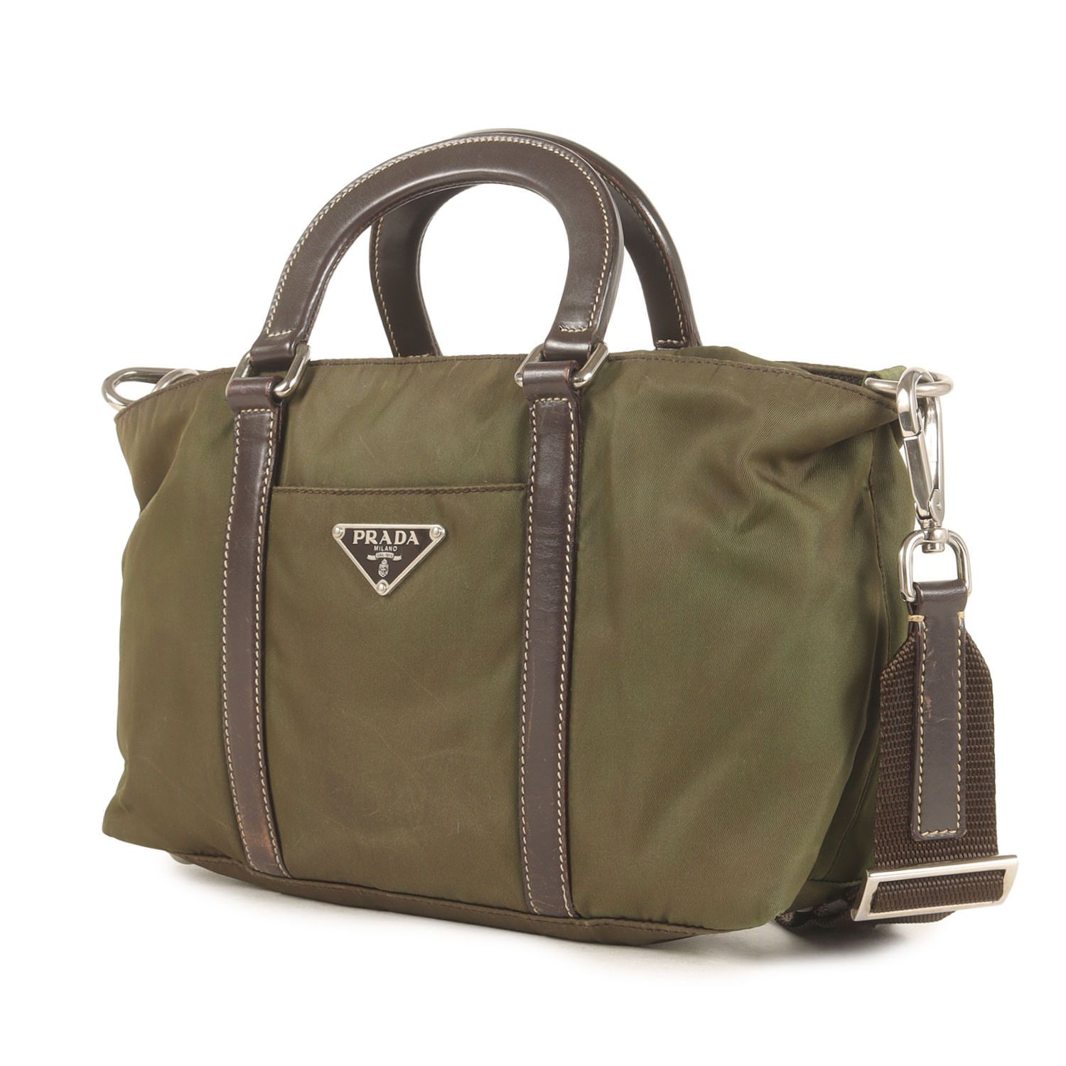 PRADA プラダ バッグ 2 WAY ロゴプレート テスート ナイロン カーキ イタリア製 ブランド カバン メンズ