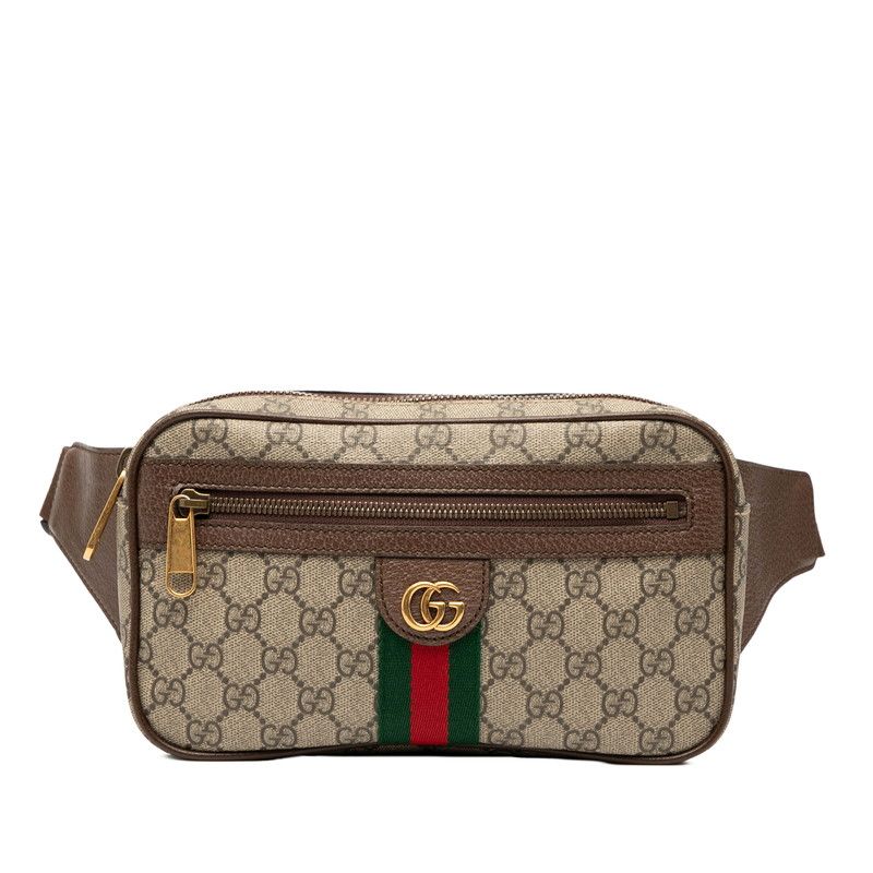 グッチ オフィディア GGスプリーム ボディバッグ ウエストバッグ 574796 ベージュ ブラウン PVC レザー レディース GUCCI 1-0243554