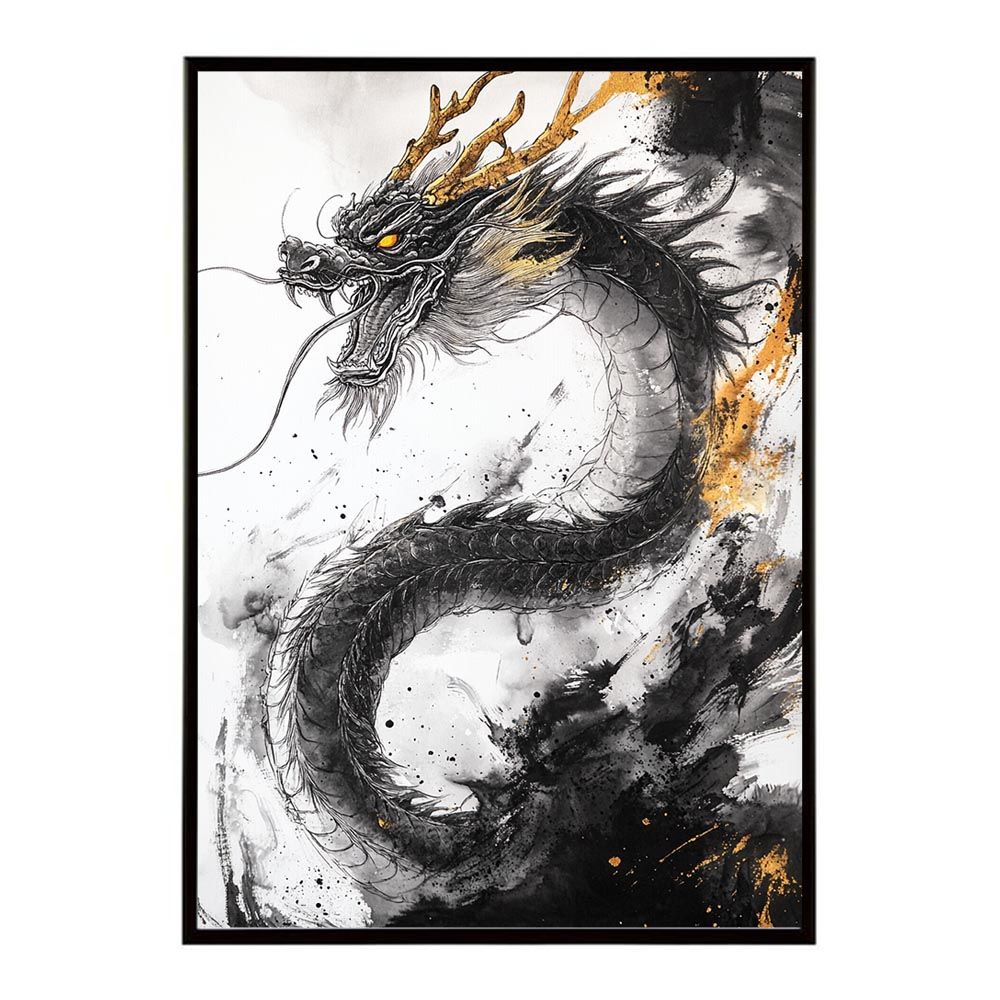 【風水画】困難を超える黒龍 開運祈願 ドラゴン 金龍 絵画 壁 竜 龍の飾り 絵 風水龍 開運 絵画