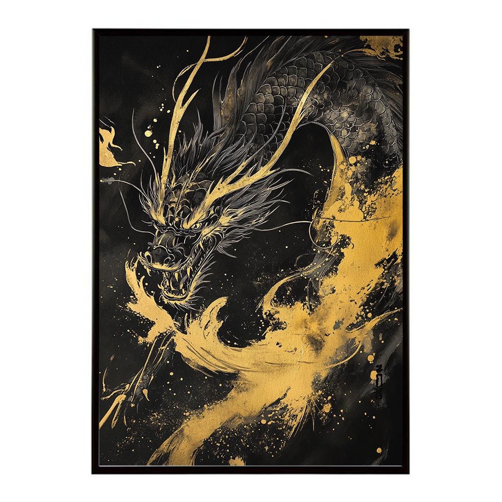 【A2サイズ（約42x59cm）】【lh-poster-9921】【フレーム付き】ドラゴン 龍 金運 開運 辰年 干支 龍神 ゴージャス ポスター 縦 インテリア