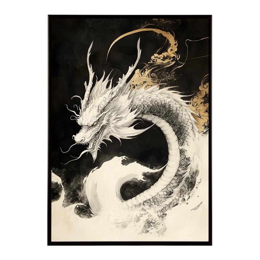 【A2サイズ（約42x59cm）】【lh-poster-9924】【フレーム付き】ドラゴン 龍 金運 開運 辰年 干支 龍神 ゴージャス ポスター 縦 インテリア