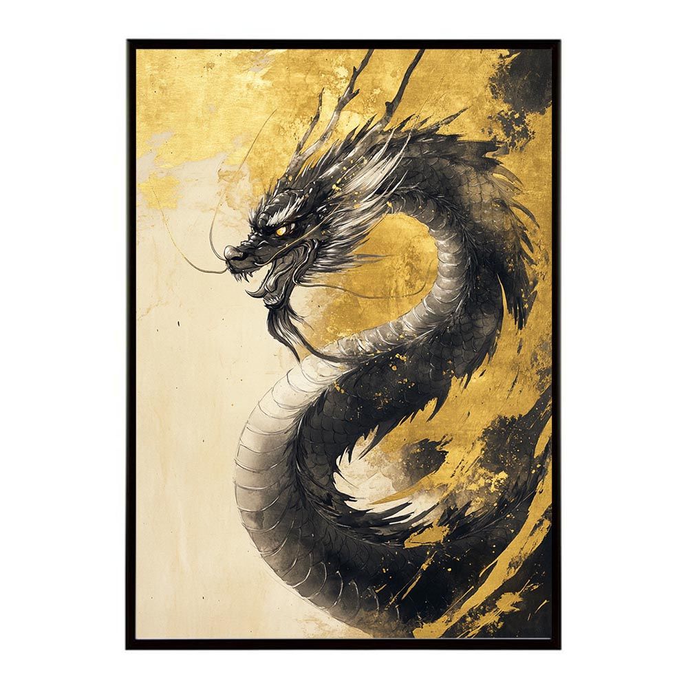 【B2サイズ（約51x73cm）】【lh-poster-9931】【フレーム付き】ドラゴン 龍 金運 開運 辰年 干支 龍神 ゴージャス ポスター 縦 インテリア
