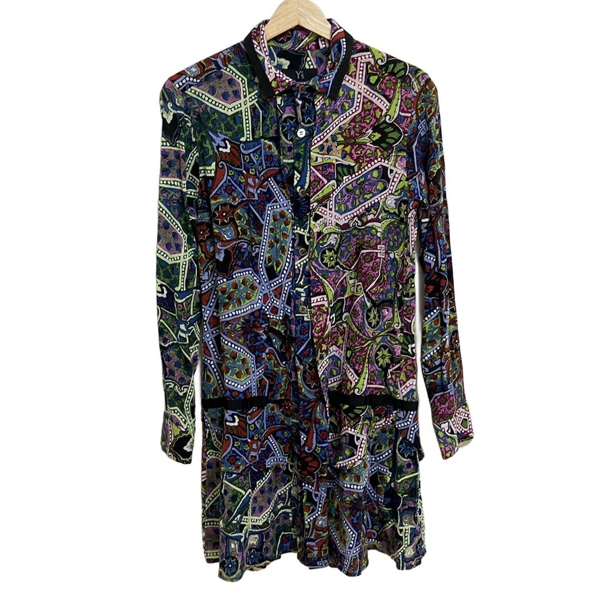 Y s ワイズ ワンピース サイズ1 レディース - ピンク×黒×マルチ レギュラー 長袖 ミニ 花柄