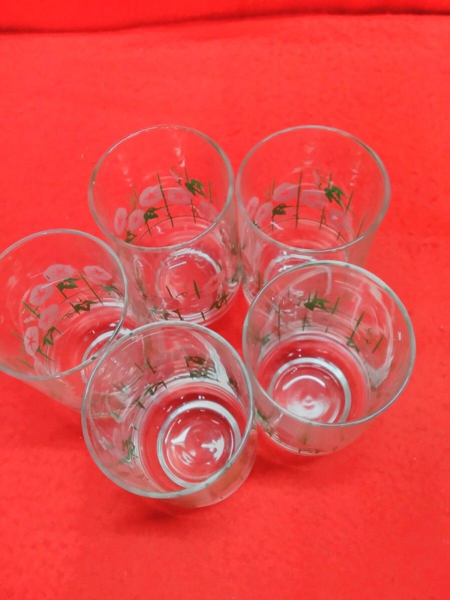 昭和レトロ 食器 ガラスコップ タンブラー 花柄グラス 5ケセット 中古