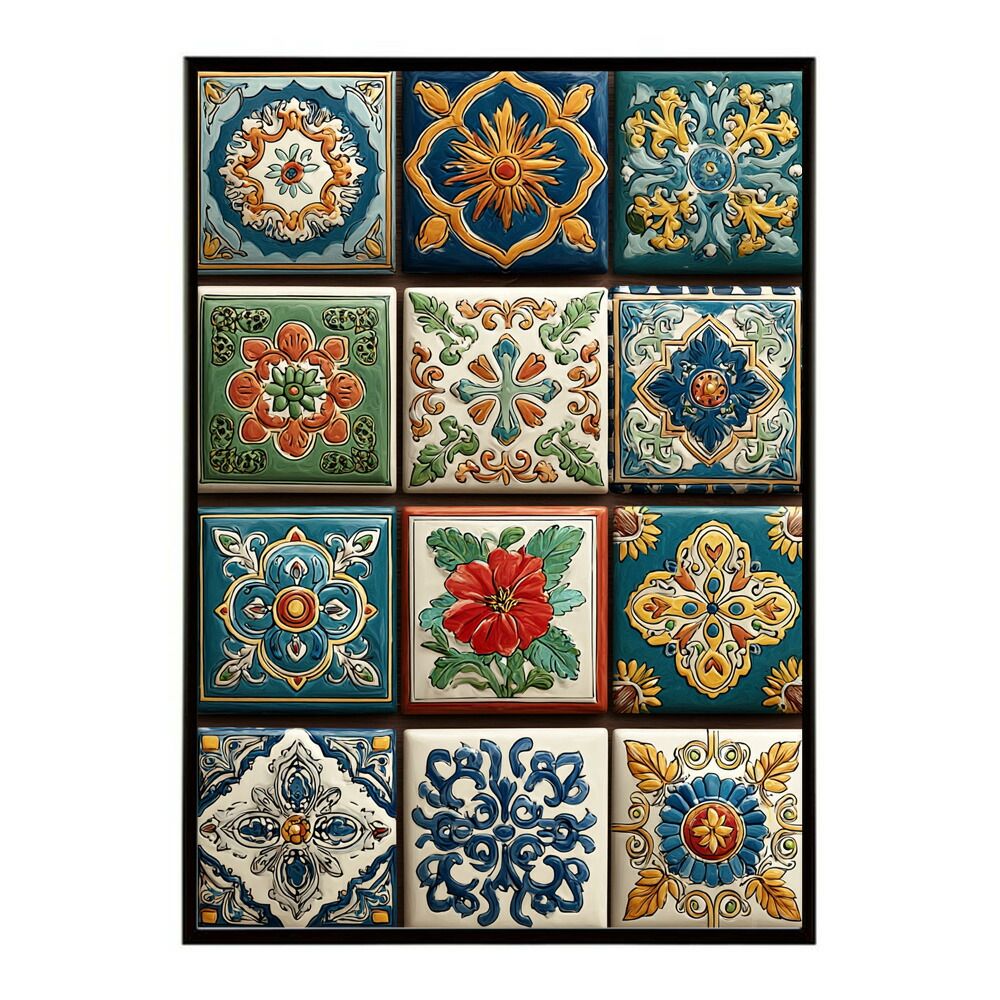 【A2サイズ（約42x59cm）】【lm-poster-104】【フレーム付き】アズレージョ ポスター タイル柄 モロッコ風 インテリア アート 壁掛け ポスター 北欧 雑貨 リビング 玄関 カフェ風 インテリア