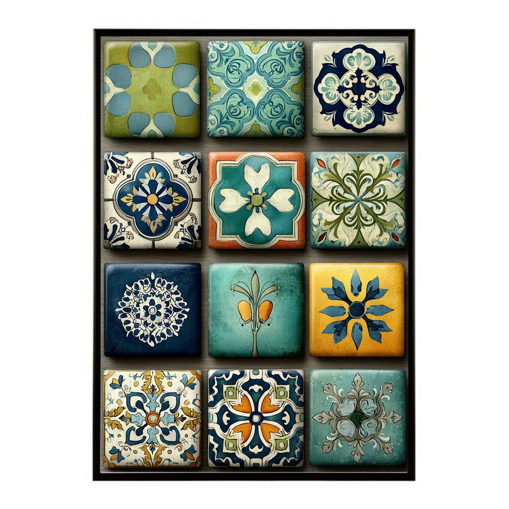 A3サイズ（約30×42cm）】【lm-poster-107】【フレーム付き】アズレージョ ポスター タイル柄 モロッコ