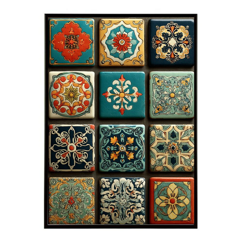 B 約73 x 103 cm lm poster 108 フレーム付き アズレージョ ポスター タイル柄 モロッコ風 インテリア アート 壁掛け 北欧 雑貨 リビング 玄関 カフェ風