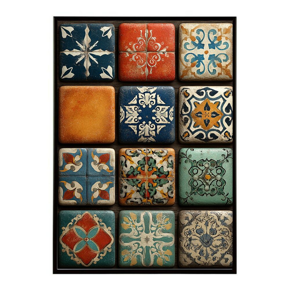A 約59 x 84 cm lm poster 109 フレーム付き アズレージョ ポスター タイル柄 モロッコ風 インテリア アート 壁掛け 北欧 雑貨 リビング 玄関 カフェ風