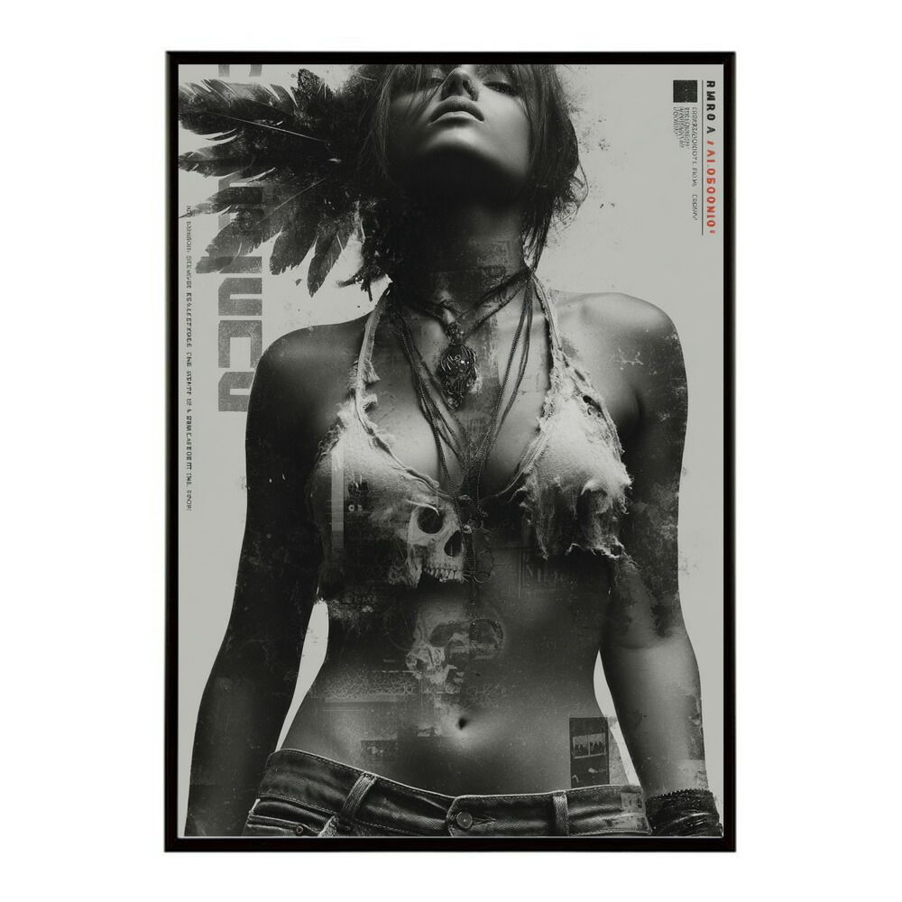 B 約73 x 103 cm lm poster 1092 フレーム付き 白黒 ポスター 女性 グランジ風 モノクロ アート インテリア 壁掛け 北欧 モダン リビング 寝室 カフェ風 アートプリント