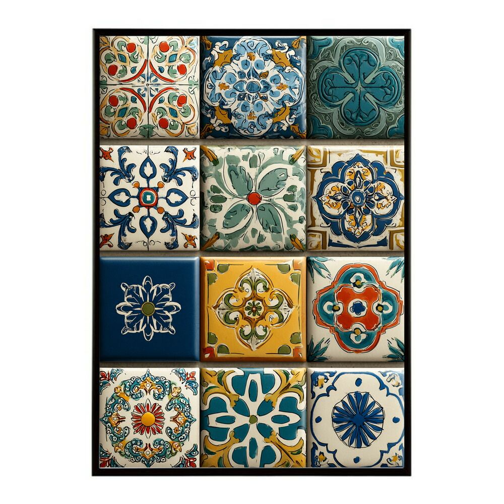 A 約59 x 84 cm lm poster 110 フレーム付き アズレージョ ポスター タイル柄 モロッコ風 インテリア アート 壁掛け 北欧 雑貨 リビング 玄関 カフェ風