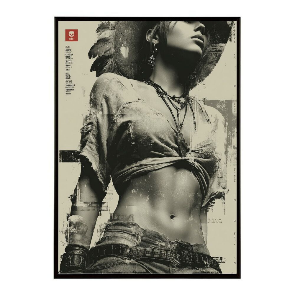 B 約73 x 103 cm lm poster 1103 フレーム付き 白黒 ポスター 女性 グランジ風 モノクロ アート インテリア 壁掛け 北欧 アートプリントHOPE タイポグラフィ