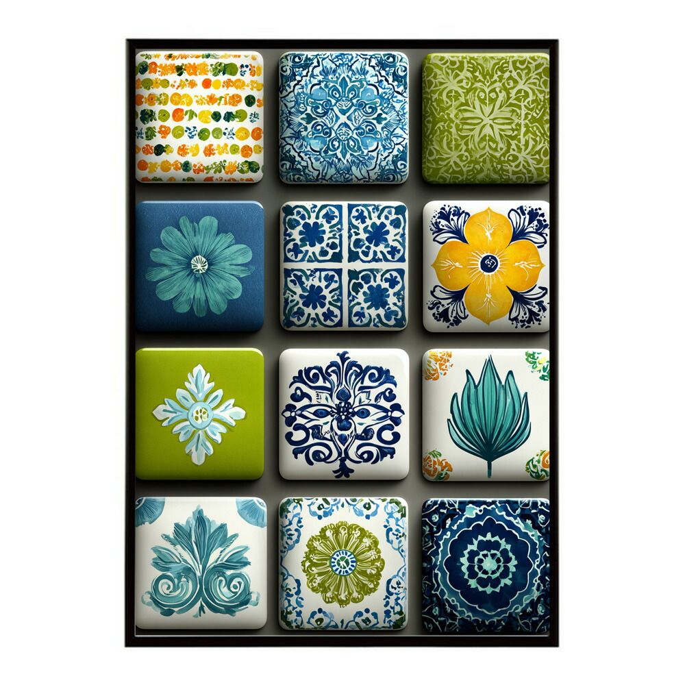 B 約73 x 103 cm lm-poster-111 フレーム付き アズレージョ ポスター タイル柄 モロッコ風 インテリア アート 壁掛け 北欧 雑貨 リビング 玄関 カフェ風